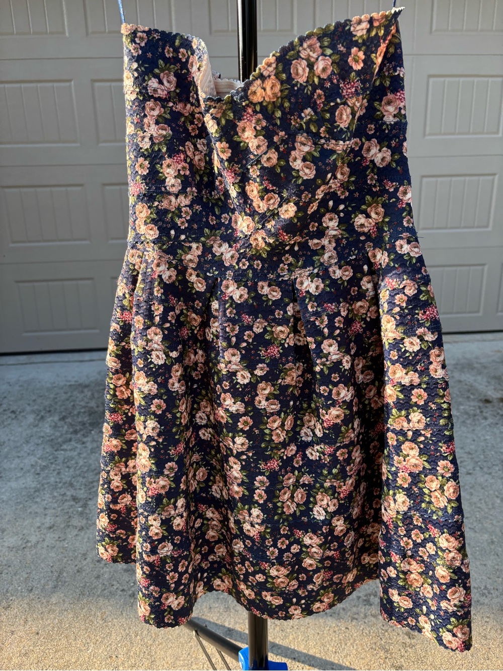 Sans Souci Strapless Floral Jacquard Sweetheart Mini Dress Navy Pink Size M